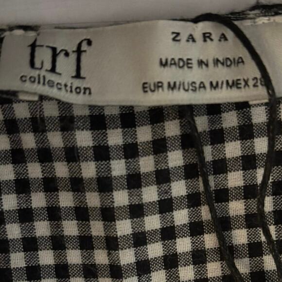 Zara TRF Size M Gingham Embroidered Mini Dress Tassels Boho Eyelet Babydoll - Picture 3 of 5